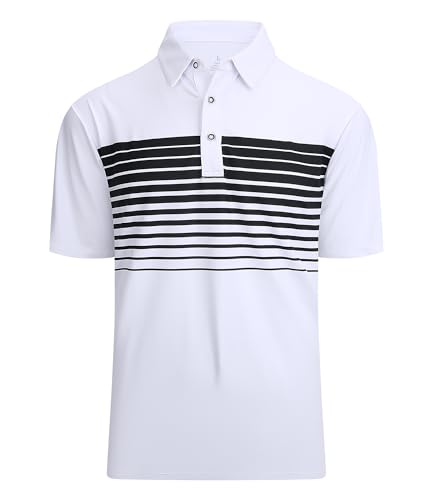 Alex Vando Mens Striped Golf Shirt Moisture Wicking Quick-Dry Sports Polo Shirts
