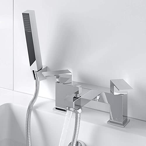 Modern Bathroom Square Bath Shower Mixer Filler Tap with Shower Handset and Hose Attachment Chrome - Image 4