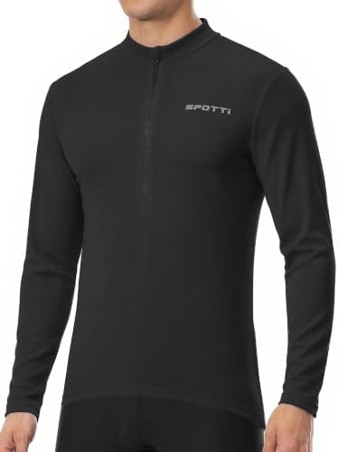 Spotti Men's Cycling Jersey Long Sleeve Half Zip Bike Shirt, 4 Rear Pockets