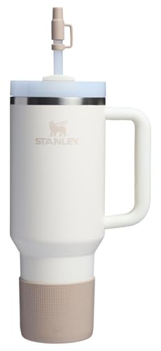 Image of STANLEY Quencher Boot and Straw Cover Cap | Anti-Slip Silicone Protector for 40 oz Tumbler with Handle | Accessory Set for Stainless Steel Drinking Cup | Cream