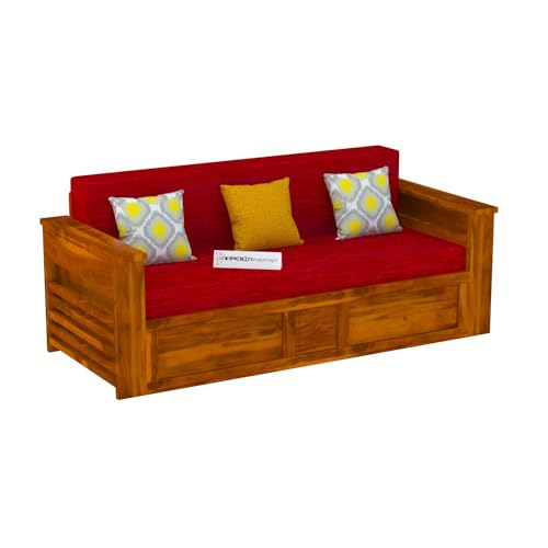 Image of Mamta Furniture Solid Wood Foster 3 Seater Sofa Cum Bed with 40 Density Cushions for Living Room, Three Seater Queen Size Sofa Bed for Home, Sofa Com Bed, Sheesham Wood Honey Finish