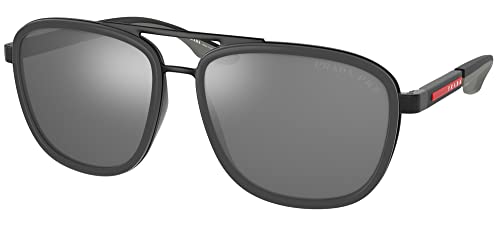 Prada PS 50XS Matte Blak/Grey Rubber/Dark Grey Silver Mirrored Polarized One Size