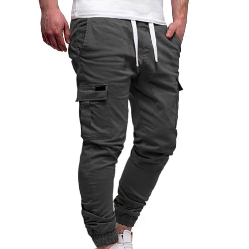 Mens Casual Joggers Pants - Cotton Drawstring Chino Cargo Pants Hiking Outdoor Twill Jogging Sweatpants with Pockets