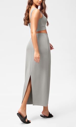 Image of ODODOS Modal Soft Maxi Skirt for Women, Back Slit High Waist Casual Long Pencil Skirts