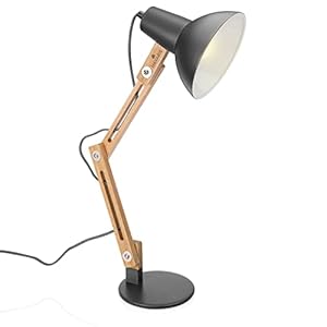 Navaris bureaulamp met houten standaard – Design lamp – Retro tafellamp – In hoogte verstelbaar en kantelbaar – Met E27…