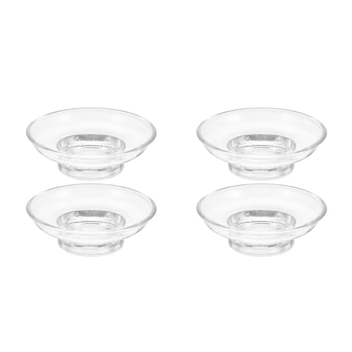 Image of Cabilock Glass Round Soap Dish with Suction Base and Drainage for Bathroom Shower Clear Round Soap Holder with Self-Draining Design 4.3 Inch Diameter