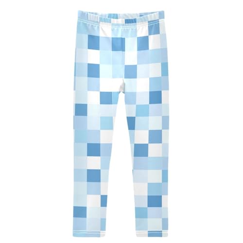 Boccsty White Blue Checkered Girls Leggings Kids Yoga Pants Dance Active Tights 4T