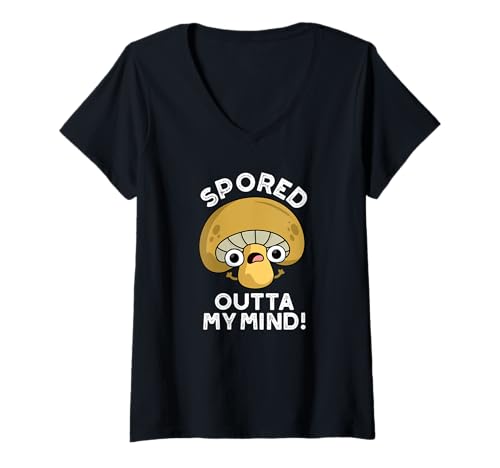 Mujer Spored Outta My Mind Juego de palabras divertido de hongos Camiseta Cuello V