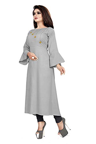 Image of Cotton Plain & Solid 3 /4 Sleeve A-Line Kurtis for Women