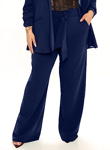 Image of FRAULEIN Women's Western Stylish Trousers Relax Fitting Belted Wide Leg [S - 5XL] Size Pants
