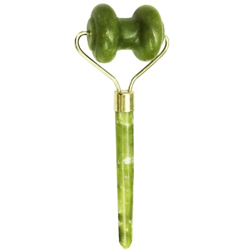 DIYEAH Rodillo de Jade Natural Doble Cabezal para Masaje Facial, Herramienta de Masaje Cuidado Piel, Portátil y Ligero, Adecuado para Rejuvenecer y Tonificar el Rostro