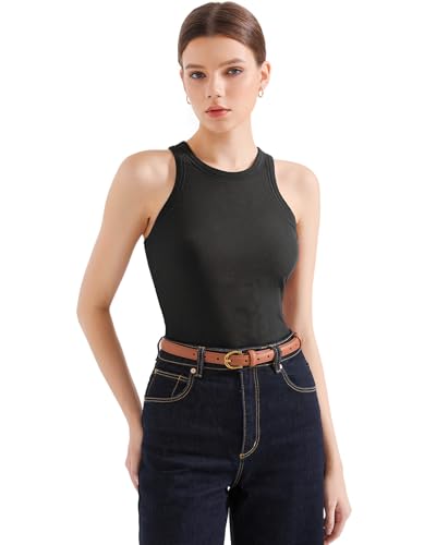 SUUKSESS Women Padded Cotton Ribbed Tank Tops 2025 High Neck Racerback Basic Tops3