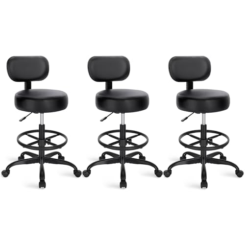 Image of SUPERJARE Drafting Chair with Back, Set of 3, Swivel Barstools, Adjustable Height Rolling Stool with Footrest, Standing Desk Chair for Counter Height Desk, Shop, Home Kitchen, Clinic Studio, All Black