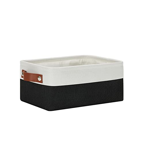 Image of DULLEMELO Small Storage Bin, Collapsible Rectangular Fabric Basket for Organizing, Shelves, Closets, Nursery, Home, Office, Empty Gift Basket (White&Black)