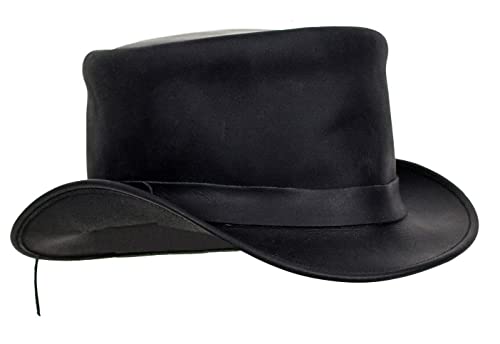 Dream Apparel Black Leather Top Hat Men Women Steampunk Steam Punk Halloween Costume Plague Doctor Deadman Voodoo Tophat Victorian Short Topper with Shapeable Brim