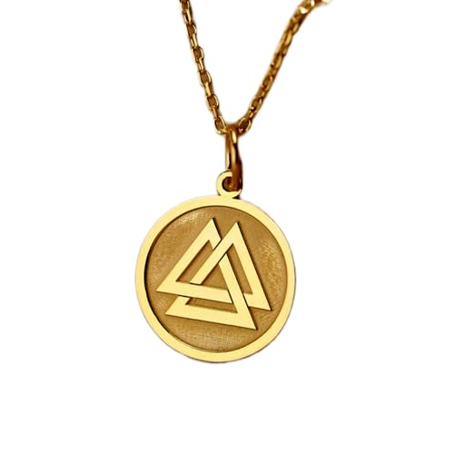 Pendentif pièce gravée Valknut haut de gamme argent plaqué or