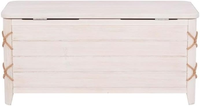 BOWERY HILL Modern Wood Rope Storage Chest, 38"x18"x18", Cedar Lined, White Finish, Genuine Rope Trim, Versatile Seat/Table, Safety Hinges, Blanket Chest for Bedroom or Living Room Storage