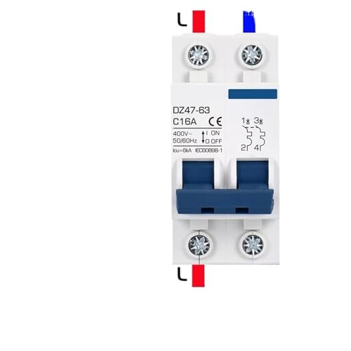 Mini disjoncteur 2P AC MCB DZ47 courbe C interrupteur modulaire rail DIN 16A