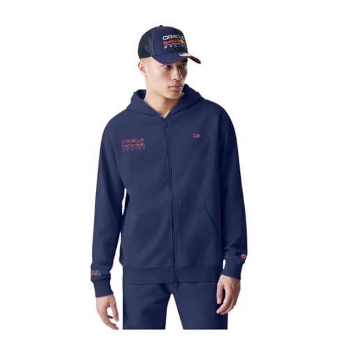 Sweat Red Bull Racing F1 New Era zippé oversize bleu marine et rouge pour homme
