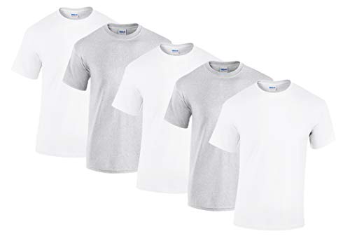 Gildan 5 Stück Heavy Cotton T-Shirt Herren Shirt S - 3XL Schwarz Weiß (XL, 3Weiss/2Ashgrey)