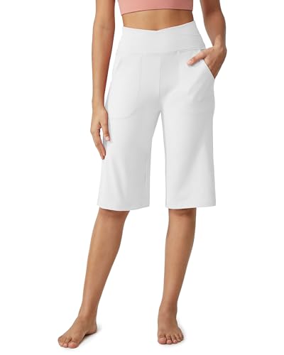 Image of G4Free Capri Pants for Women 14 inch Knee Length Wide Leg Yoga Capris Dressy Casual Summer Crop Pants with Pockets