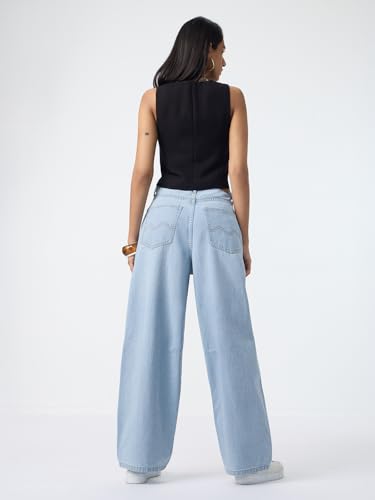 Image of The Souled Store: Barrel-Fit Denim: Women and Girls Washed Cotton Twill Barrel Fit Lightweight Adjustable Rise Everyday Casual Denim Jeans
