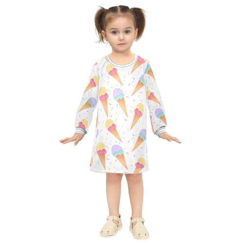 Sweet Ice Cream Girls Dresses Long Sleeve Sweatshirt Dress for Girls Winter Toddler Casual A Line Dresses Size 2-8T4