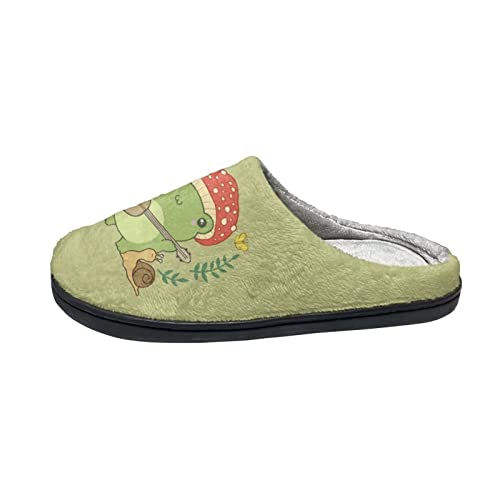 Howilath Baumwolle Hausschuhe Pilz Frosch Schnecke grüne Winter Hausschuhe bequeme Haus Hausschuhe warme Slip-on Hausschuhe für Erwachsene-39-40 Cover
