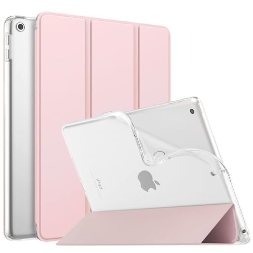 MoKo Cover per Nuovo iPad 10,2' iPad 9a generazione 2021/8a/7a Gen. 2022/2019, Custodia Ultra Sottile Leggero Tri-fold Auto Sveglia/Sonno con Retro Semi-trasparente in TPU, Rosa Trasparente