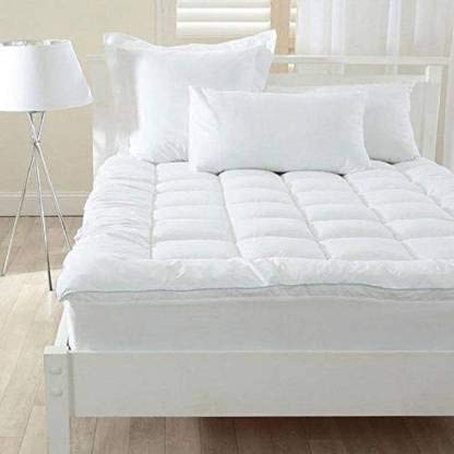 Linenovation Hotel Quality Mattress Topper Quilted Fluffy Premium Cotton Finished Mattress Pad 600-GSM Double Bed King Size 60 x 78 Inch Quilted Topper for Best Sleeping - (6x6.5 Feet_White)-image-0