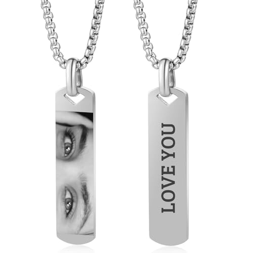 3UMeter Custom Picture Necklace with Eyes Personalized Eyes Necklace for Women Men Engraving Photo Pendant Necklace for Couples Unique Jewelry Idea for Valentines Anniversary Birthday Christmas Gifts