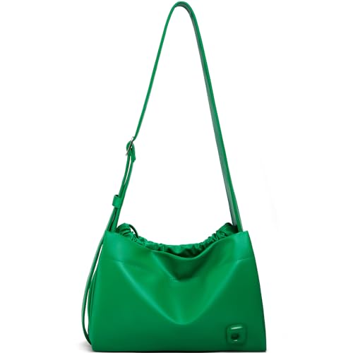 LAFESTIN PU Leather Shoulder Bag For Women, Stylish Women's Shoulder Handbags with Adjustable Strap, Drawstring Closure, Inner Zipper Pocket, Green