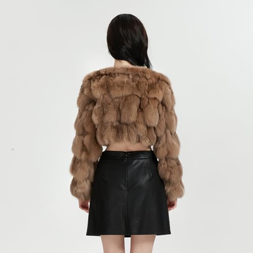 Women's Real Fox Fur Coat Thick Warm Fur Jacket Winter Fuzzy Outerwear Fluffy Short Coat3