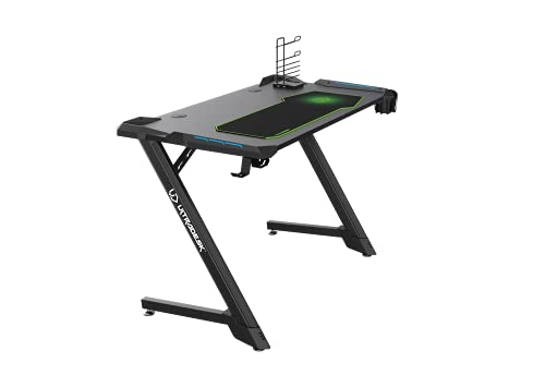 ULTRADESK-Space-V2-Escritorio-para-Juegos-con-Alfombrilla-De-Raton-XL-LED-RGB-Estante-para-Regletas-Estante-para-Juegos-Estructura-De-Aluminio-Resistente-Negro-Patas-En-Forma-De-Z-113×61-cm