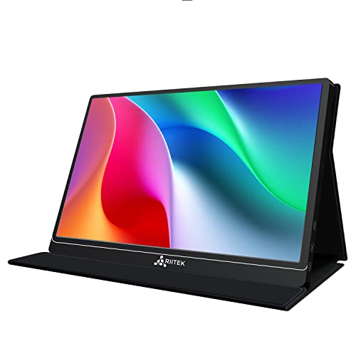 Riitek 15.6 Inch Portable Monitor 1920 x 1080 FHD IPS Ultra Slim Display Screen with Type-C, Mini, HDMI Port for Laptop, PC, MAC, Xbox, PS4; Includes Smart Cover & Screen Protector