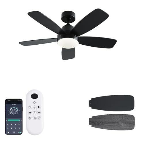 GJeg Ceiling Fans with Lights, 42 Inch Low Profile Ceiling Fan with Lights and Remote Control, LED...