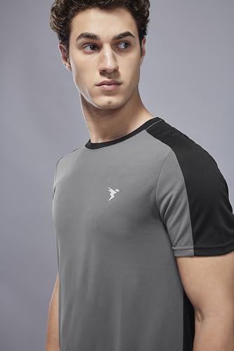 Image of TECHNOSPORT Men's Slim Fit Color Block T-Shirt, Technocool Quick Dry Anti-Microbial Short Sleeve Sports Tee for Gym, Running, Training & Everyday Wear