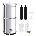BOKKRALL NSF/ANSI 42&372 Standard 2.25 Gallons Stainless Steel Portable Gravity-Fed Water Filter System with Carbon Filters, Fluoride Filters and SS304 Spigot