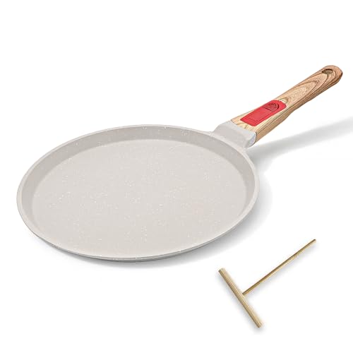 RANXINGST Sartén para Crepes 25 cm con Mango Extraíble y Distribuidor de Masa, Revestimiento Antiadherente, Aluminio -...