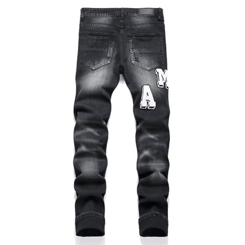 Distressed Straight Fit Jeans, Vintage Wash Jeans, Slim Fit Stretch Classic Straight Jeans with 5 Pockets, for Womens Mens,382