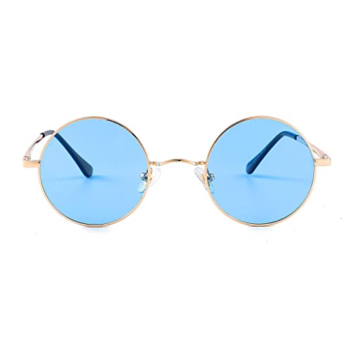 Image of Red Lens Circle Glasses Small Round Polarized Sunglasses for Women Men Retro Hippie Style Circle Sun Glasses
