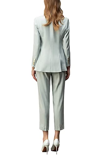 2 Piece Women's Peaked Lapel Classic Fit Outfit Double Breasted Formal Business Blazer Pant Suits2