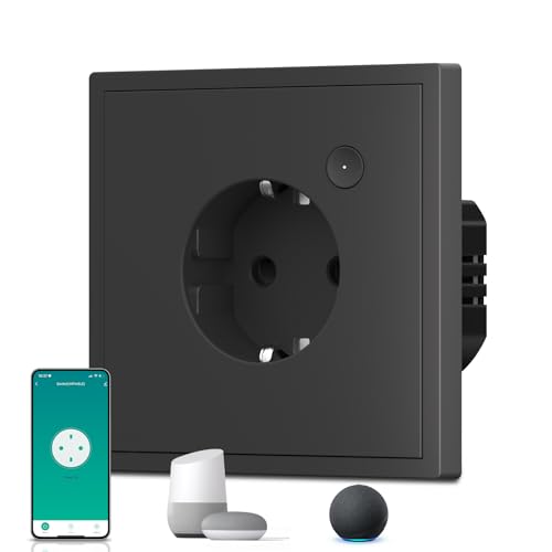 BSEED Prise intelligente en Matt, Prise de courant enterrée Wi - Fi, Prises de courant avec bouton de commutation, Prise de courant avec minuteur, Installation simple, S - Série, 1 voie, 86mm Noir