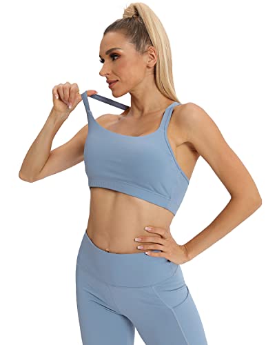 Foto von ICTIVE Yoga-Tops für Damen, lockere Passform, Workout-Tanktop für Damen, rückenfrei, ärmellos, Schlüsselloch, offener Rücken, Muskel-Tanktop, Hellblauer BH, small