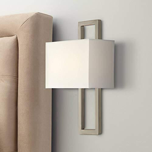 Possini Euro Design Modena Modern Wall Light Sconce Brushed Nickel Hardwired 9 1/2" Wide Fixture Shimmery Silvery Open Rectangular Shade Bedroom Bathroom Bedside Living Room Home Hallway Dining #TOP6
