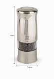 PEUGEOT - Zeli 14 cm Electric Pepper Mill - With Lighting - Black Pepper Included - Made In France - 6 Batteries + Replacement Bulb Included - Stainless Steel Colour - 6