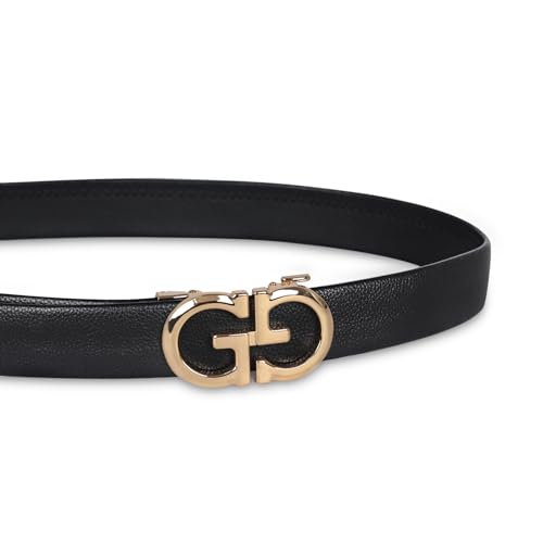 Image of Aurolran Men&Womens Leather Dress Belt Business Automatic Buckle Belt Color-Black Silver Gold
