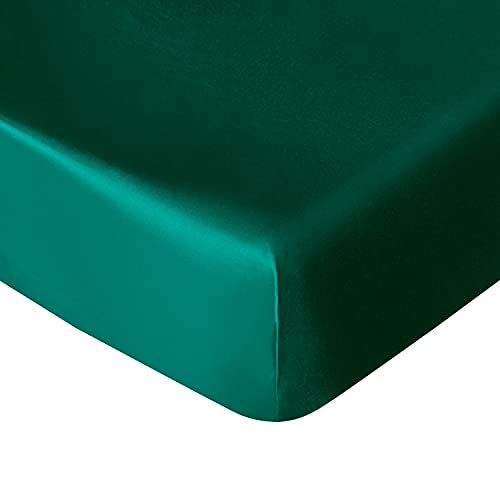 Image of NTBAY Silk Satin Fitted Crib Sheet, Super Soft and Silky 28x52 Crib Sheet for Standard Crib and Toddler Mattresses, Boys, Girls, Unisex, Dark Green, 28x52 Inches