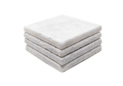 Marble Object 4-Pieces Natural Stone Marble Coaster Set/Home Decor/Wedding Gift (White)