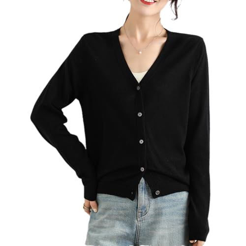 Women's 100% Merino Wool Lightweight V-Neck Cardigan Sweater Button Down Long Sleeve Knitwear Outwear Tops